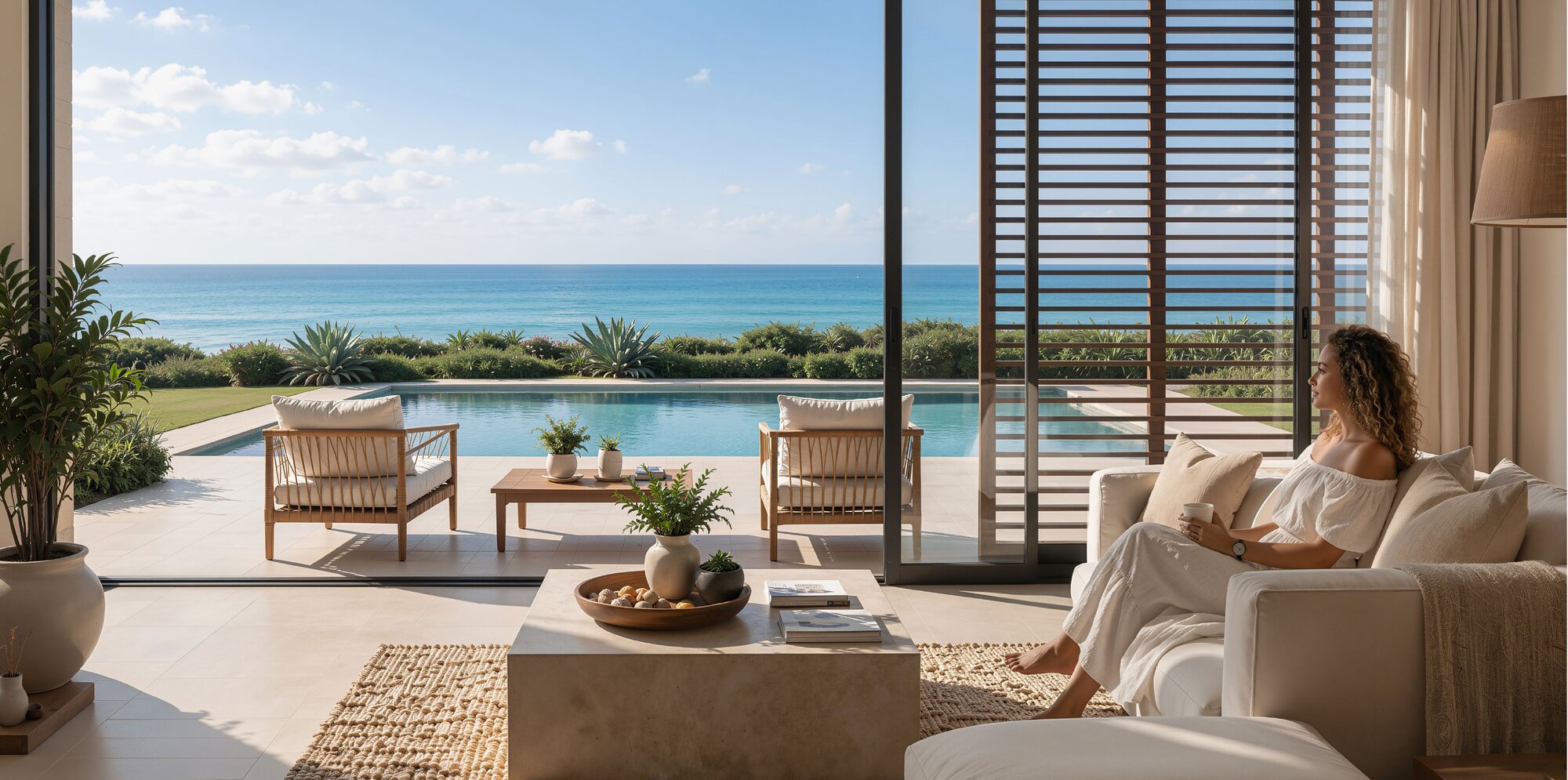 Shaded outdoor terrace lounge