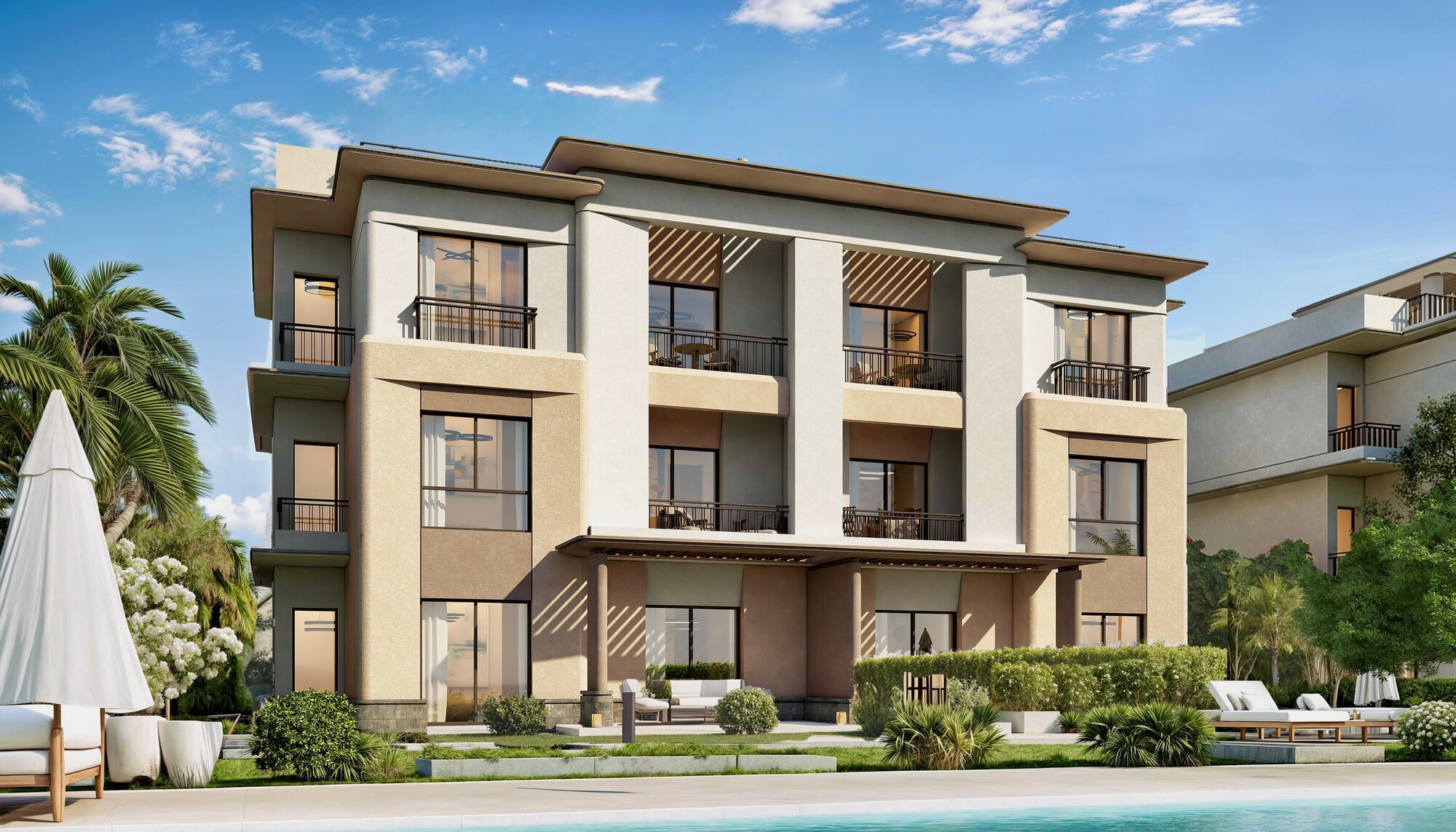 Chalet building beside the pool